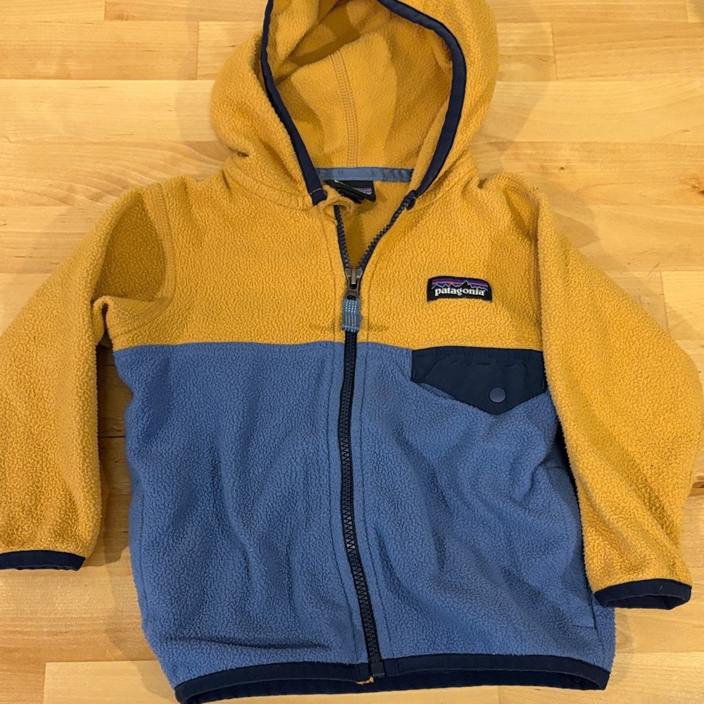 Patagonia Kids' Fleece Hoodie - Mustard and Blue